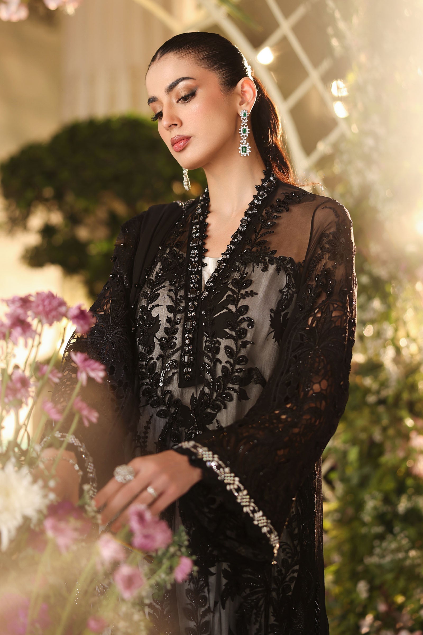 3 Piece Embroidered Chiffon Suit - MPC-26-101-Black
