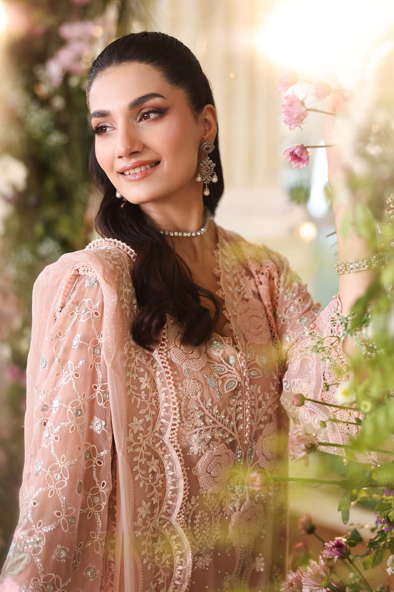 3 Piece Embroidered Chiffon Suit  MPC-26-104-Peach Pink