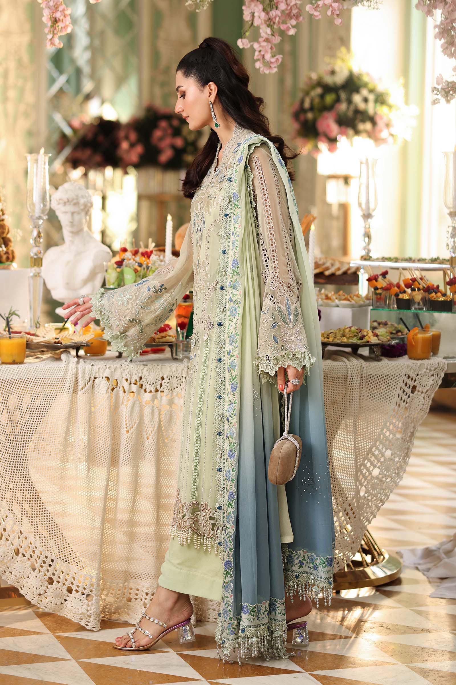 3 Piece Embroidered Chiffon Suit  BARCODE:MPC-26-105-Pistachio Green
