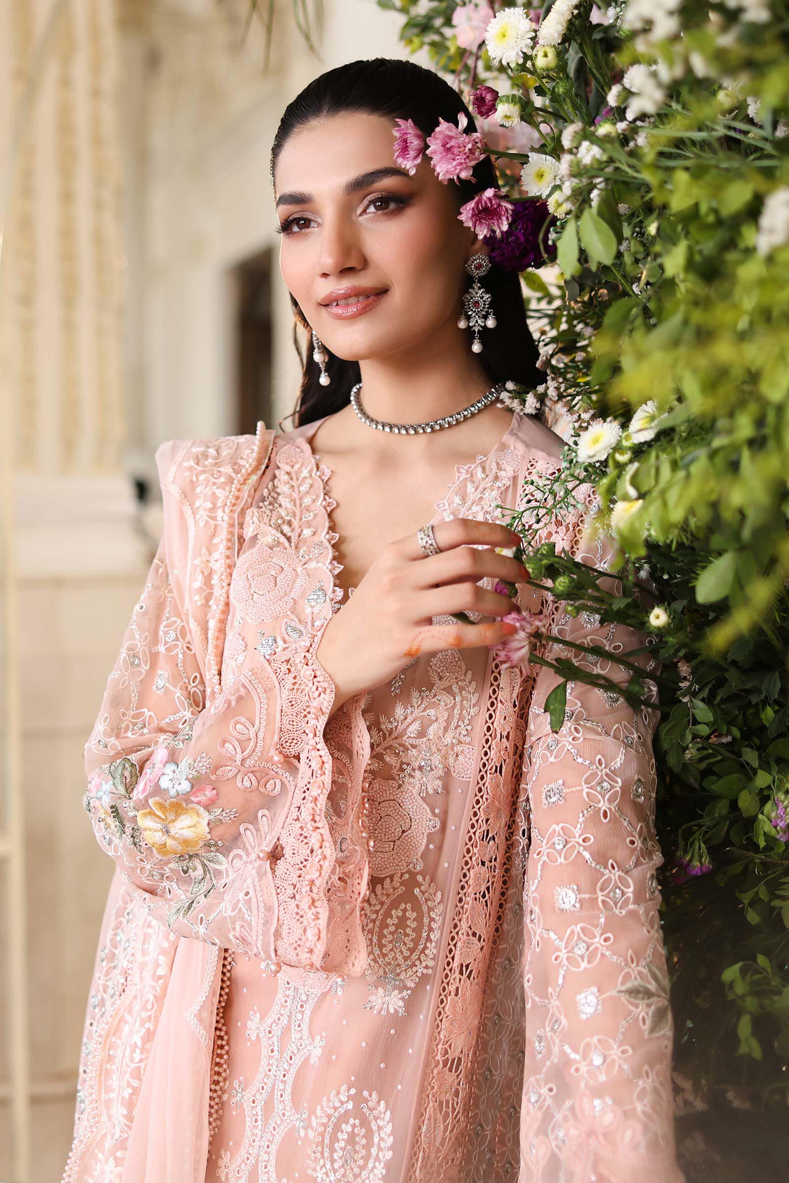 3 Piece Embroidered Chiffon Suit  MPC-26-104-Peach Pink