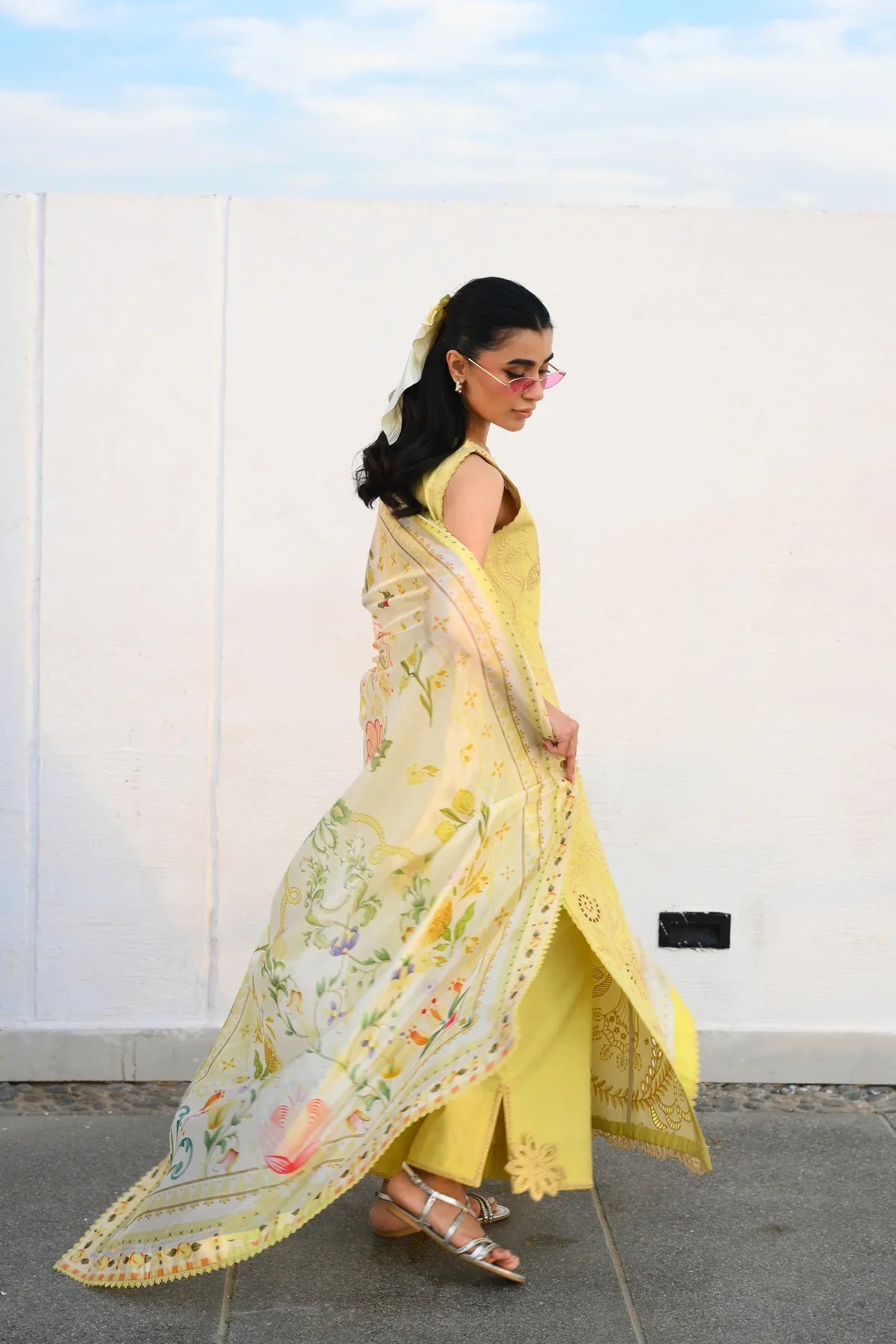 PASTEL LIME YELLOW LUXURY EMBROIDERED LUXURY LAWN SET (NEL-26607) LUXURY LAWN X EID 2026