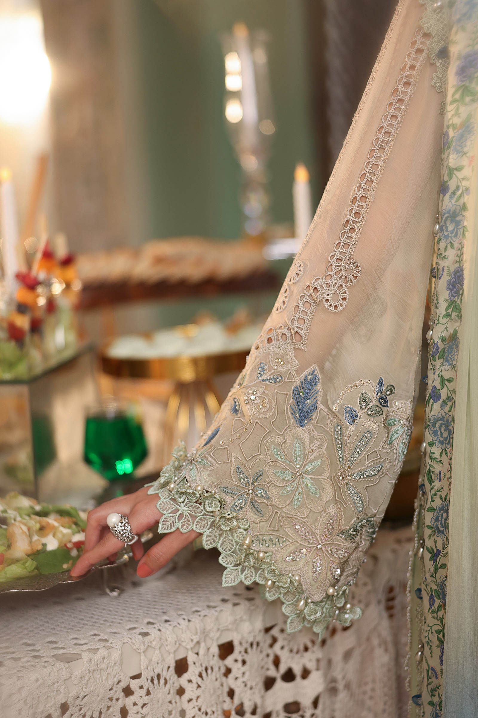 3 Piece Embroidered Chiffon Suit  BARCODE:MPC-26-105-Pistachio Green
