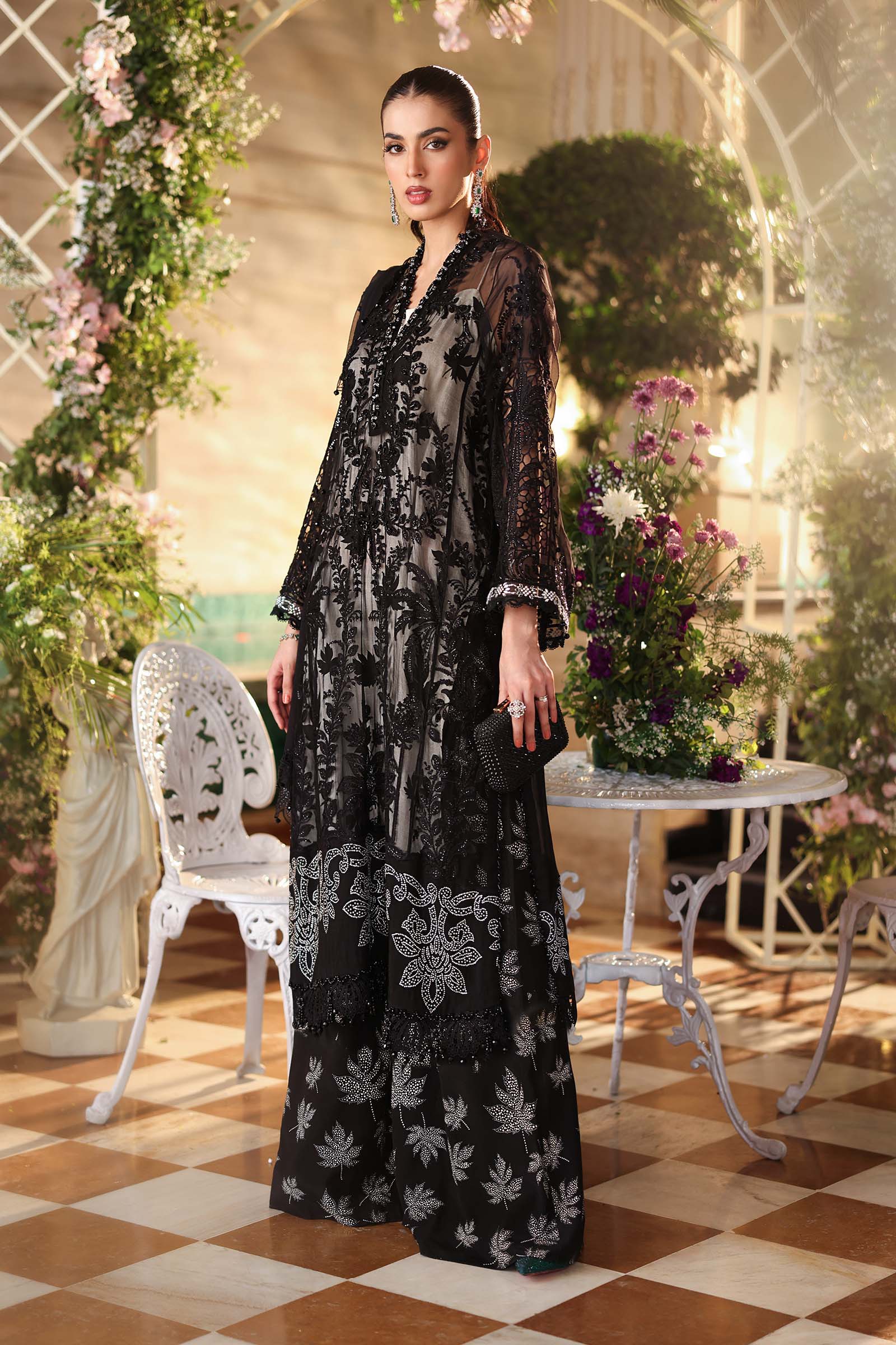 3 Piece Embroidered Chiffon Suit - MPC-26-101-Black