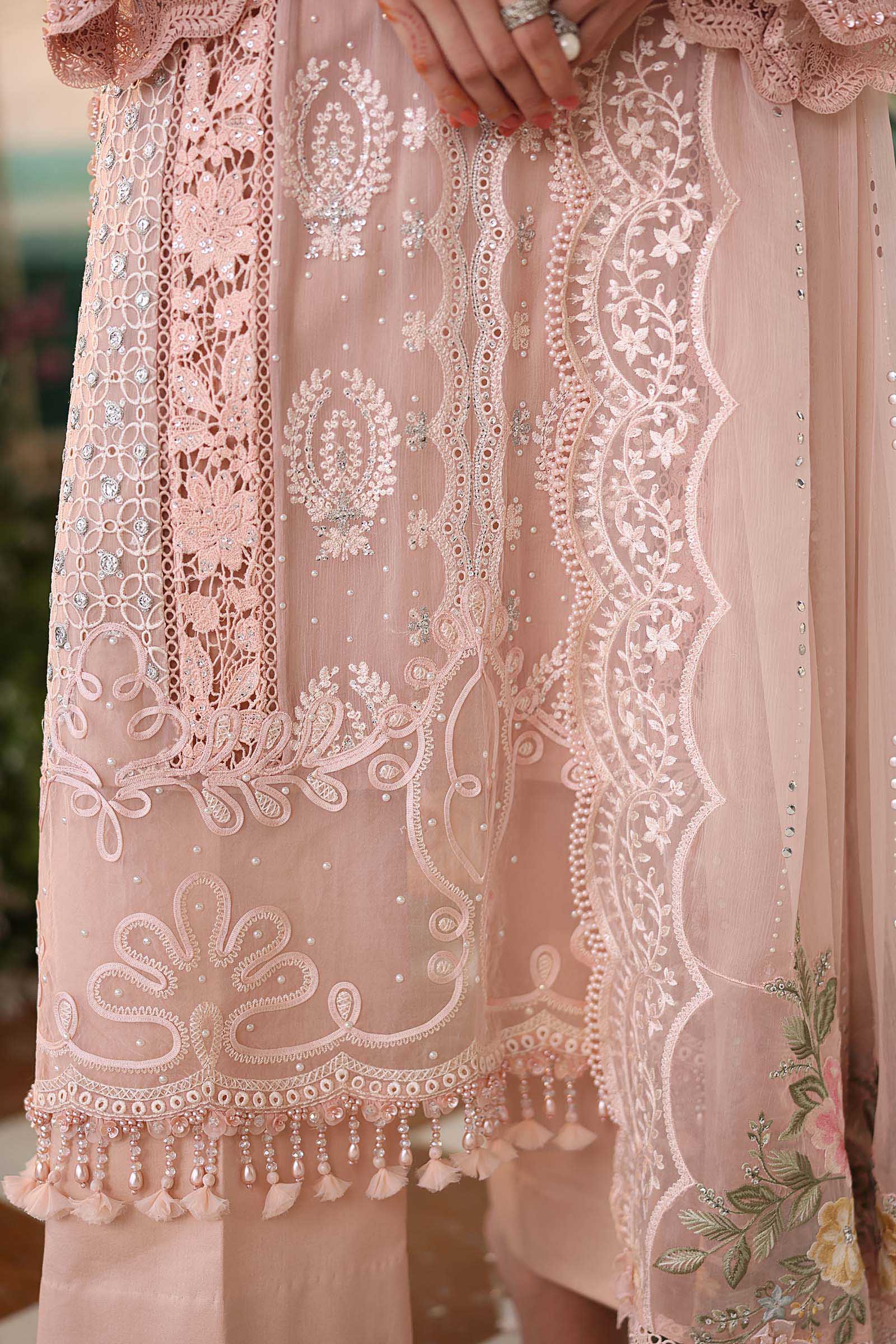 3 Piece Embroidered Chiffon Suit  MPC-26-104-Peach Pink
