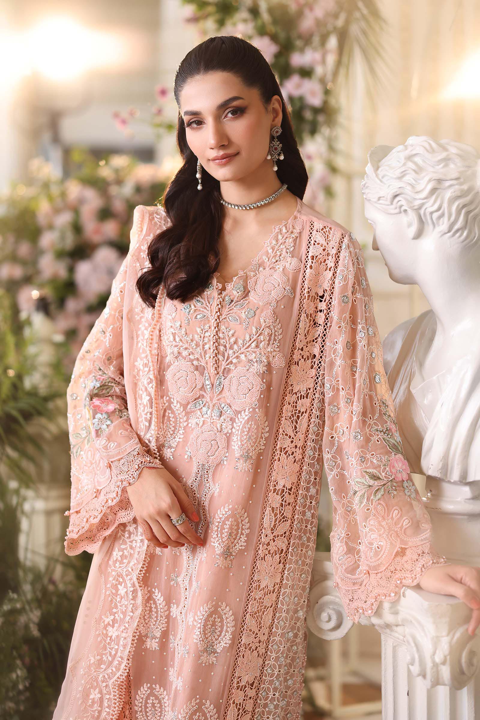 3 Piece Embroidered Chiffon Suit  MPC-26-104-Peach Pink