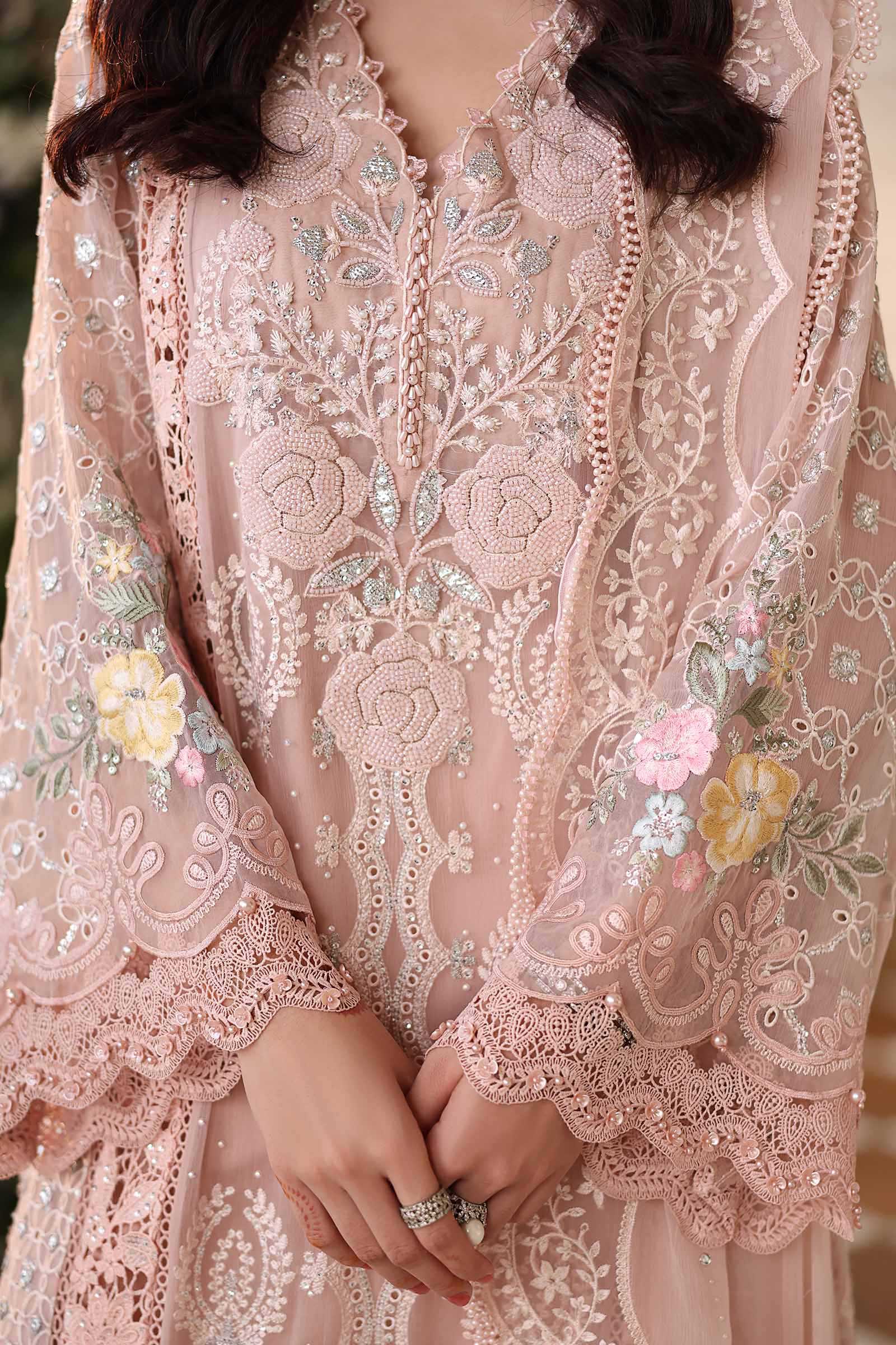 3 Piece Embroidered Chiffon Suit  MPC-26-104-Peach Pink